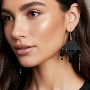 BLACK ACRYLIC RAINY DAZE dangle earrings w/ custom acrylic charms and gold tone